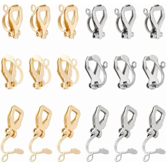 20Pcs 2 Colors Stainless Steel Clip-on Earring Findings Ear Clips with Open Loop Clip-on Earring Converter Components for DIY Earring Jewelry Making 12mm