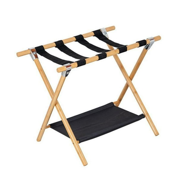 Portaequipajes, soporte para maleta, organizador resistente de bambú, soporte plegable para equipaje con estante de almacenamiento para habitación de