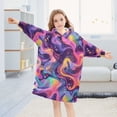 thumbnail image 5 of Dailycode Wearable Blanket Hoodie Oversized Sherpa Flannel Blankets with Pocket for 3-14 Year Old Neon Liquid Wave, 5 of 7