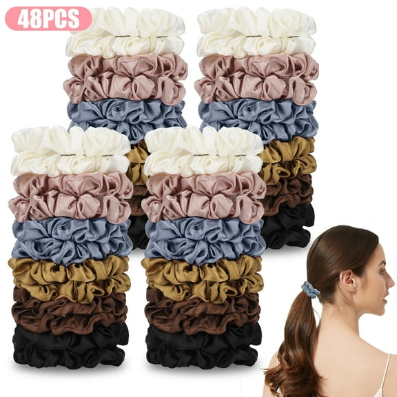 EEEkit 48pcs Satin Hair Scrunchies for Women Girls, Elastic Hair Bands, Multicolor Ponytail Holders