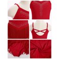 thumbnail image 4 of IBTOM CASTLE Girl Rhinestone Sparkly Fringe Bodysuit Tassel Kids Latin Jazz Dance Outfits Crisscross Back Gymnastics Dance Leotard 红色, 4 of 7