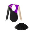 thumbnail image 4 of TiaoBug Kids Girls Ballet Dance Outfits Sparkle Long Sleeve Leotards with Tutu Skirt Figure Skating Performance Costume Purple&Black 6, 4 of 7
