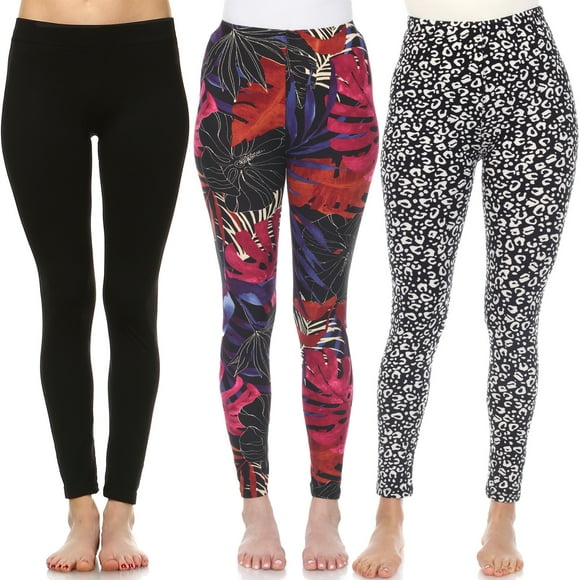 White Mark Women's 3-Pack Soft Stretchable Tropical Print Leggings