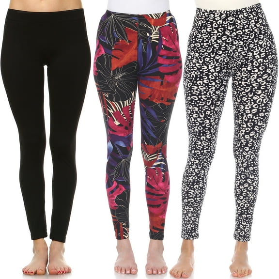 White Mark Women's 3-Pack Printed Leggings