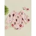 thumbnail image 2 of Bagilaanoe Newborn Baby Girl Summer Rompers Floral Print Long Sleeve Bodysuits + Headband 3M 6M 12M 18M Infant Ruffled One Piece Jumpsuit, 2 of 7