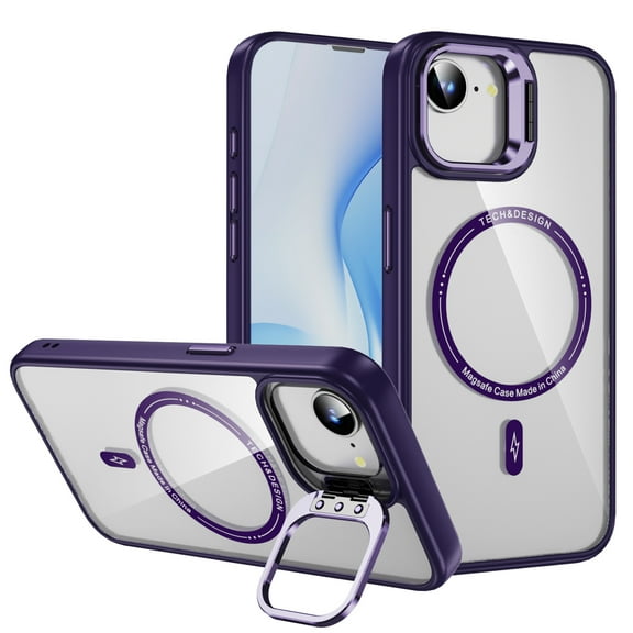 TECH CIRCLE For iPhone 16e Clear Phone Case 6.1" 2025 with Magnetic Ring and Hidden Foldable Kickstand, Compatible with MagSafe, Slim Lightweiht Protective Transparent Back Cover Case, Dark Purple