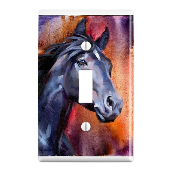Black Horse Portrait Painting Indigo Night Plastic Wall Decor Toggle Light Switch Plate Cover