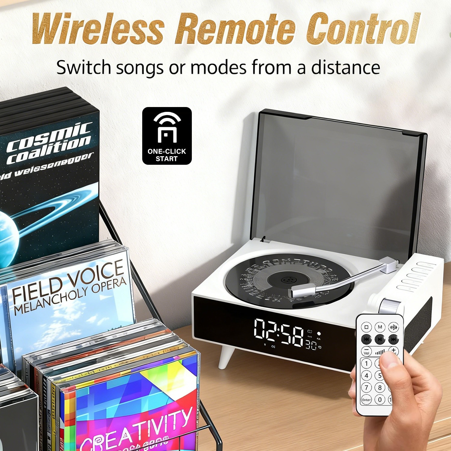 ST-CARE Rechargeable Vintage Portable CD Player with Bluetooth for Home, White