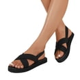 thumbnail image 3 of Wovix Women's Low Heel Sandals Open Toe Adjustable Elastic Strappy Lightweight Slippers Rubber Sole Comfortable Casual Summer Strappy Shoes Black 36, 3 of 9
