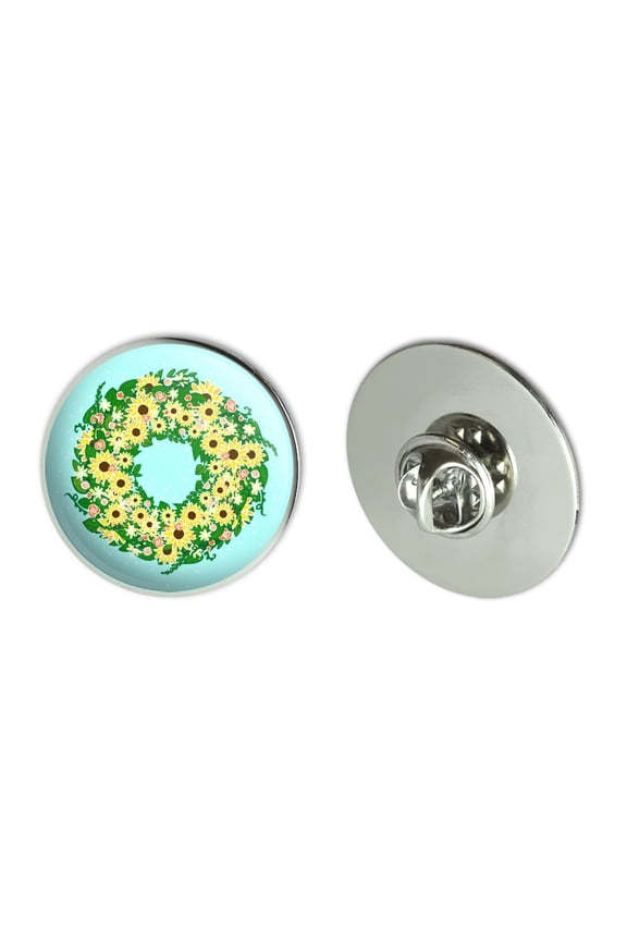 Summer Wreath Sunflowers Metal 1.1" Tie Tack Hat Lapel Pin Pinback