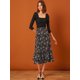 thumbnail image 3 of Falmidi fluicon dobladillo con volantes escalonados y cintuelástiestampapamujer Negro-Floral M, 3 of 7