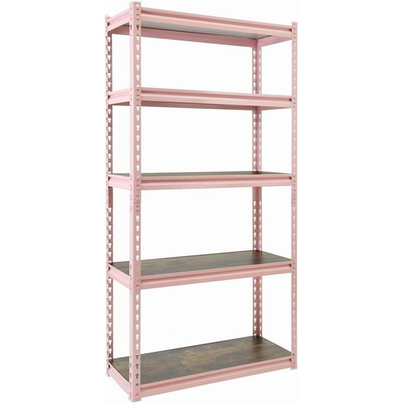 5-Tier Metal Boltless Storage Shelving in Pink & Wooden