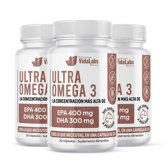 Pack 3 Frascos Ultra Omega 3 Nutrientes Vidalabs México Alta Concentracion EPA y DHA