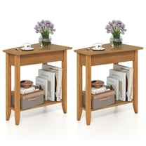 Gymax 2 PCS End Table Irregular Narrow Sofa Side Nightstand w/ Storage Shelf Walnut