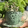 thumbnail image 1 of Weloille Coffee Cup Shape Courtyard Hollow Flower Pot, Creative Rustproof Drainage Hole Weather Resistant Planter, Unique Decorative Plant Container, for Garden Patio Lawn Balcony Decor, 1 of 6