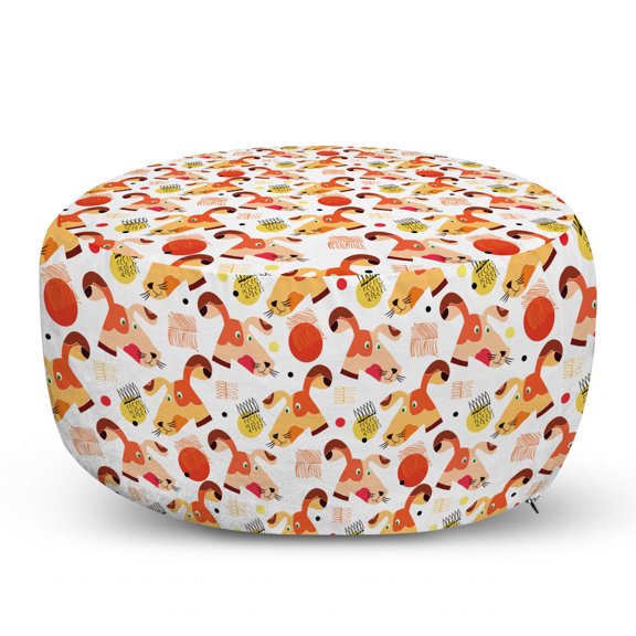 Dogs Pouf Cover with Zipper, Hand Drawn Faces of Funny Dogs in Cartoon Style with Colorful Dots and Doodles, Soft Decorative Fabric Unstuffed Case, 30" W X 17.3" L, Multicolor, by Ambesonne
