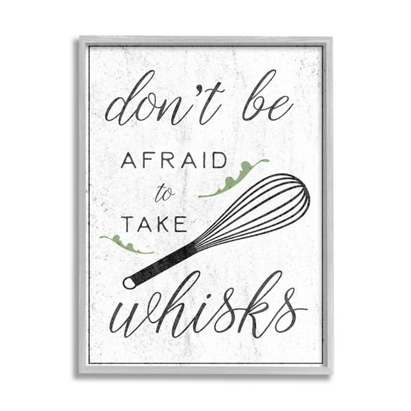 Stupell Industries Kitchen Take Whisks! Graphic Art Gray Framed Art Print Wall Art, 24x30, by Daphne Polselli