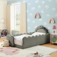thumbnail image 2 of T-Joy Cute Dinosaur-Shaped Kids Bed with Safety Guardraild, Boucle Wooden Toddler Bed, Twin Size, Grey, 2 of 6
