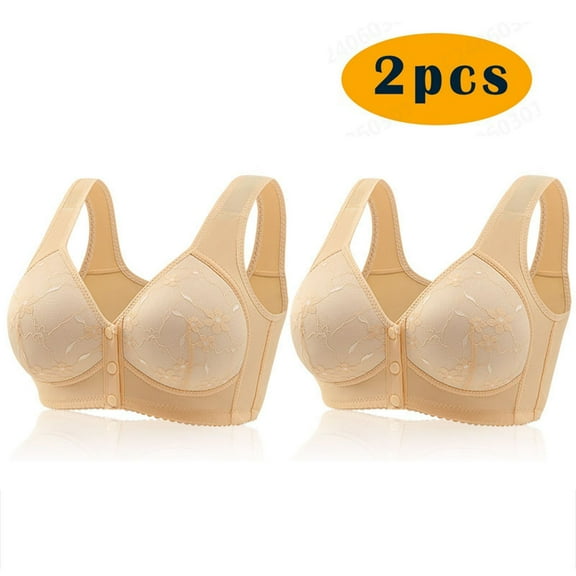 ylioge 2 Pack Plus Size Bras for Women S-6XL Front Closure No Underwire Bralettes Breathable Full Coverage Soft Support Underwear Bra