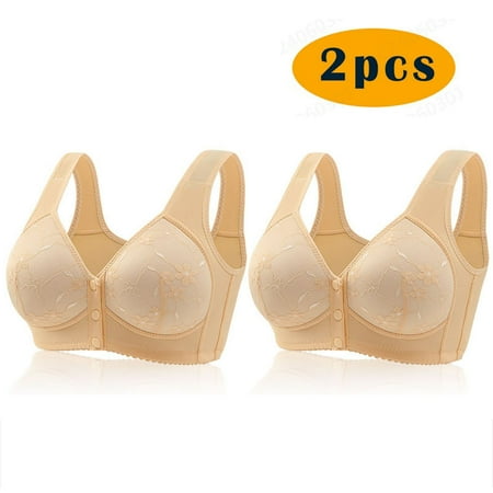GERsome Women s 2 Pack Assorted Color Comfort Front Close Sport Bra Convenient Snap Sleep Bra Wireless Bras for Women Plus Size Full Coverage No Underwire Bra 2pcs#Beige XXXL