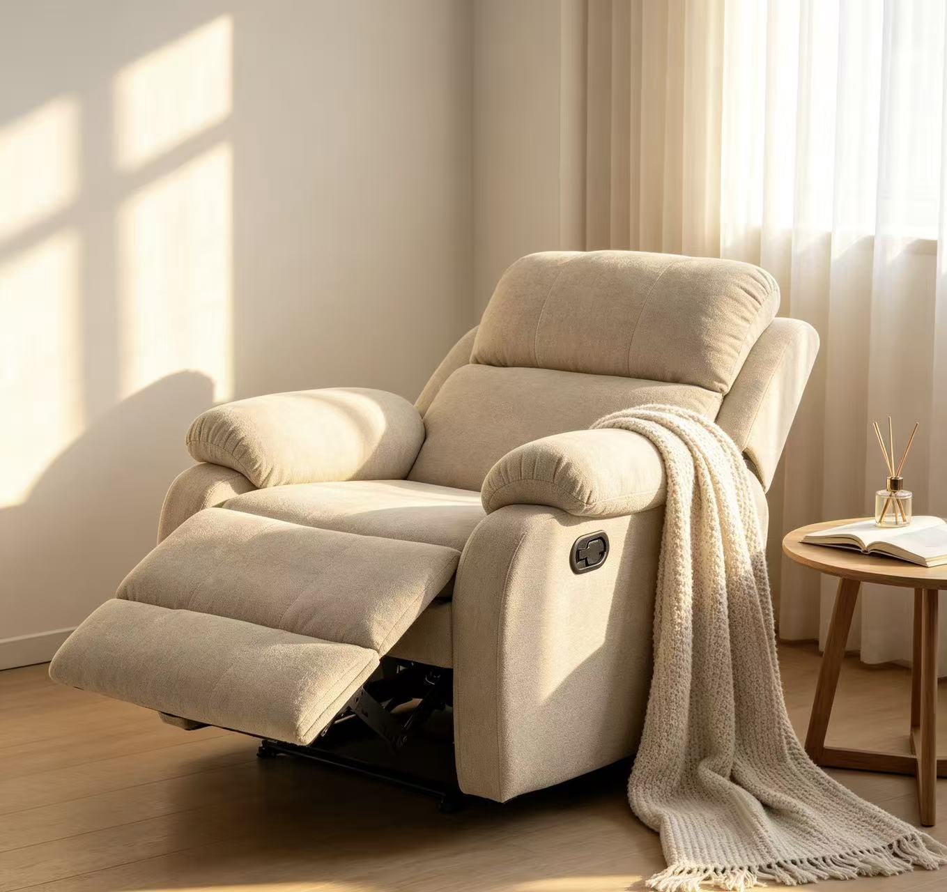 Leumius Recliner Chairs for Living Room, Manual Reclining Chair Single Sofa, Ergonomic Lounge Chair with Rocking Function,Ancient White