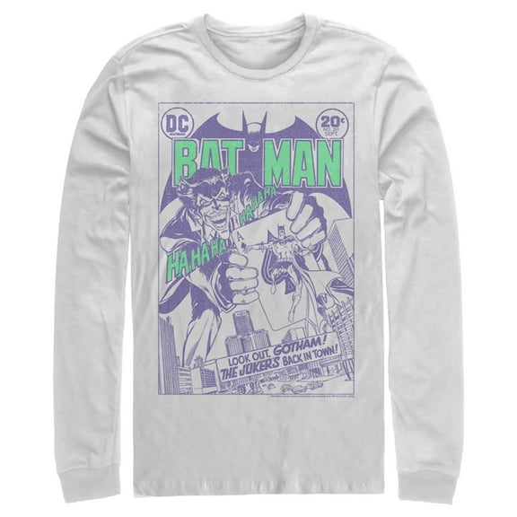 Men's Batman Joker Back in Town Long Sleeve Shirt White 2X Large