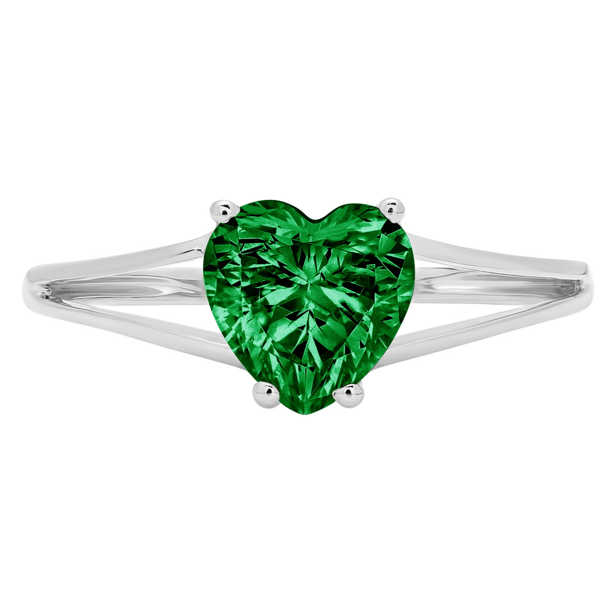 1.00 Ct Heart Cut Green Emerald 14K White Gold Solitaire Wedding Engagement Ring