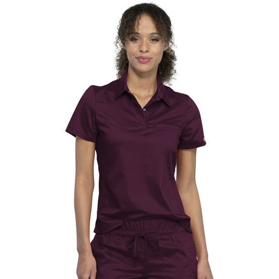 Cherokee Workwear Revolution Scrubs Top for Women Snap Front Polo Shirt WW698, L, Wine