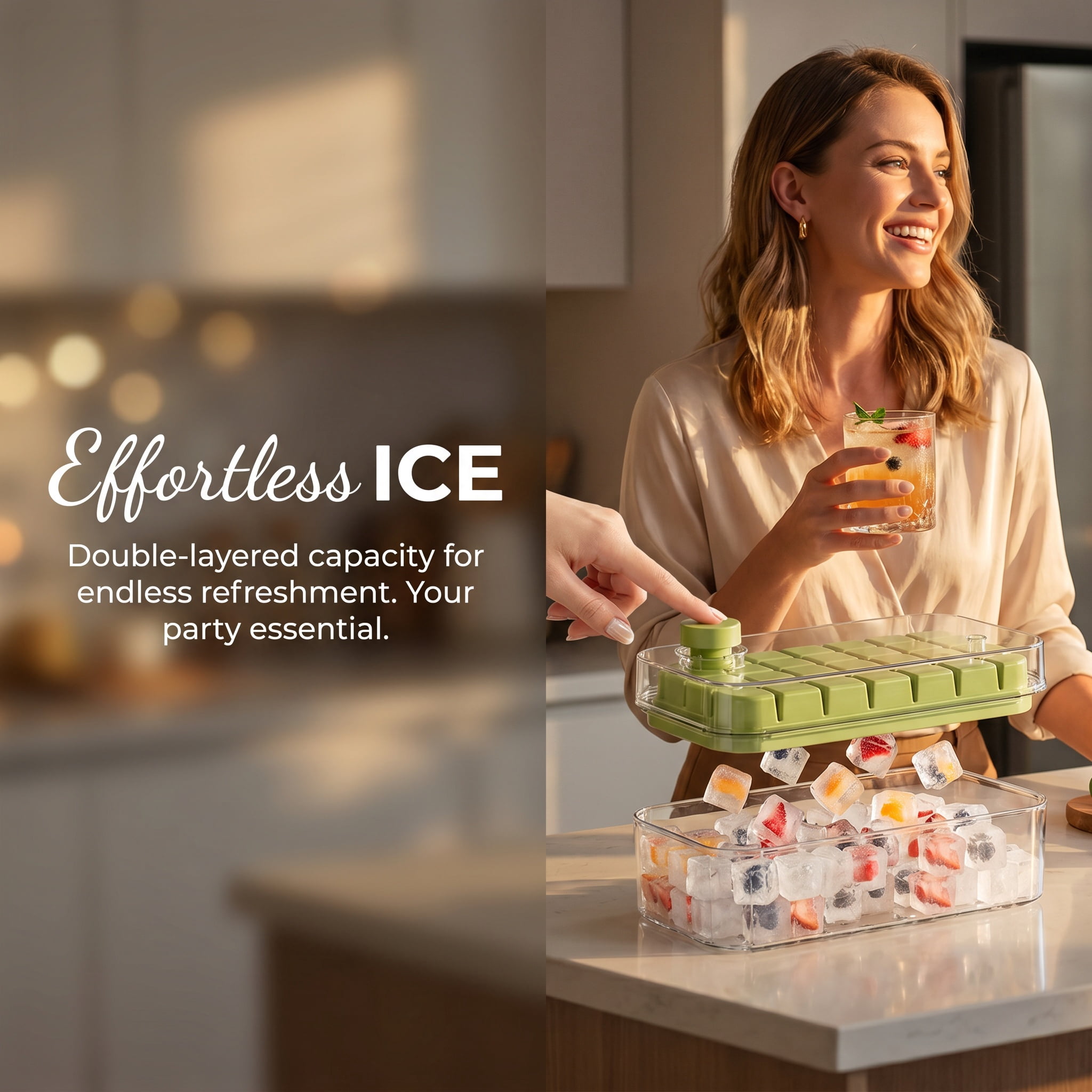 Large Capacity Ice Cube Tray with Easy-Release Design, 18.3x10.8x7.2cm Fast-Freezing Ice Maker Bin for Chilled Cocktails & Refreshing Beverages