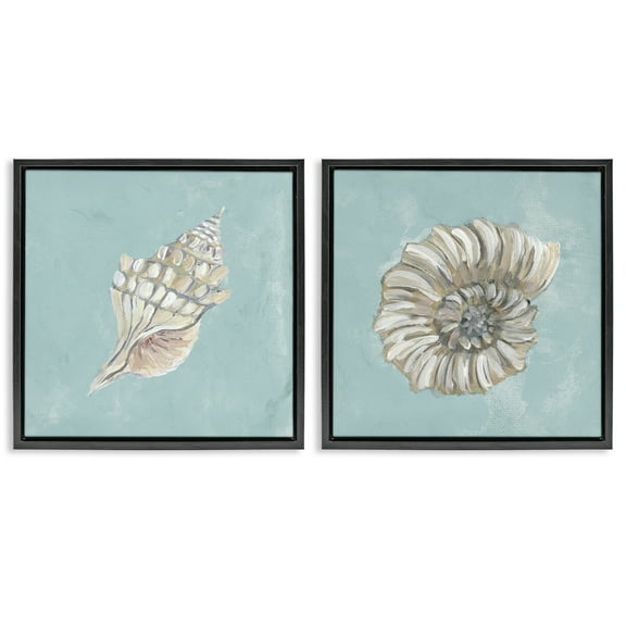 Stupell Industries Nautilus and Conch Seashells Nautical & Beach Painting Black Floater Framed Canvas Art Print Wall Art, 18 x 18, Set of 2