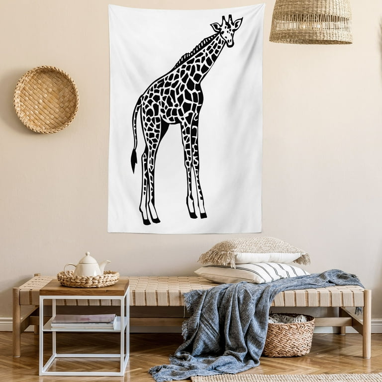 Giraffe Tapestry Wild Mammal African Animal Long Neck and Dots Tail Short Mane Sketch Wall Hanging for Bedroom Living Room Dorm Decor 40W X 60L Inches White and Charcoal Grey by Ambesonne