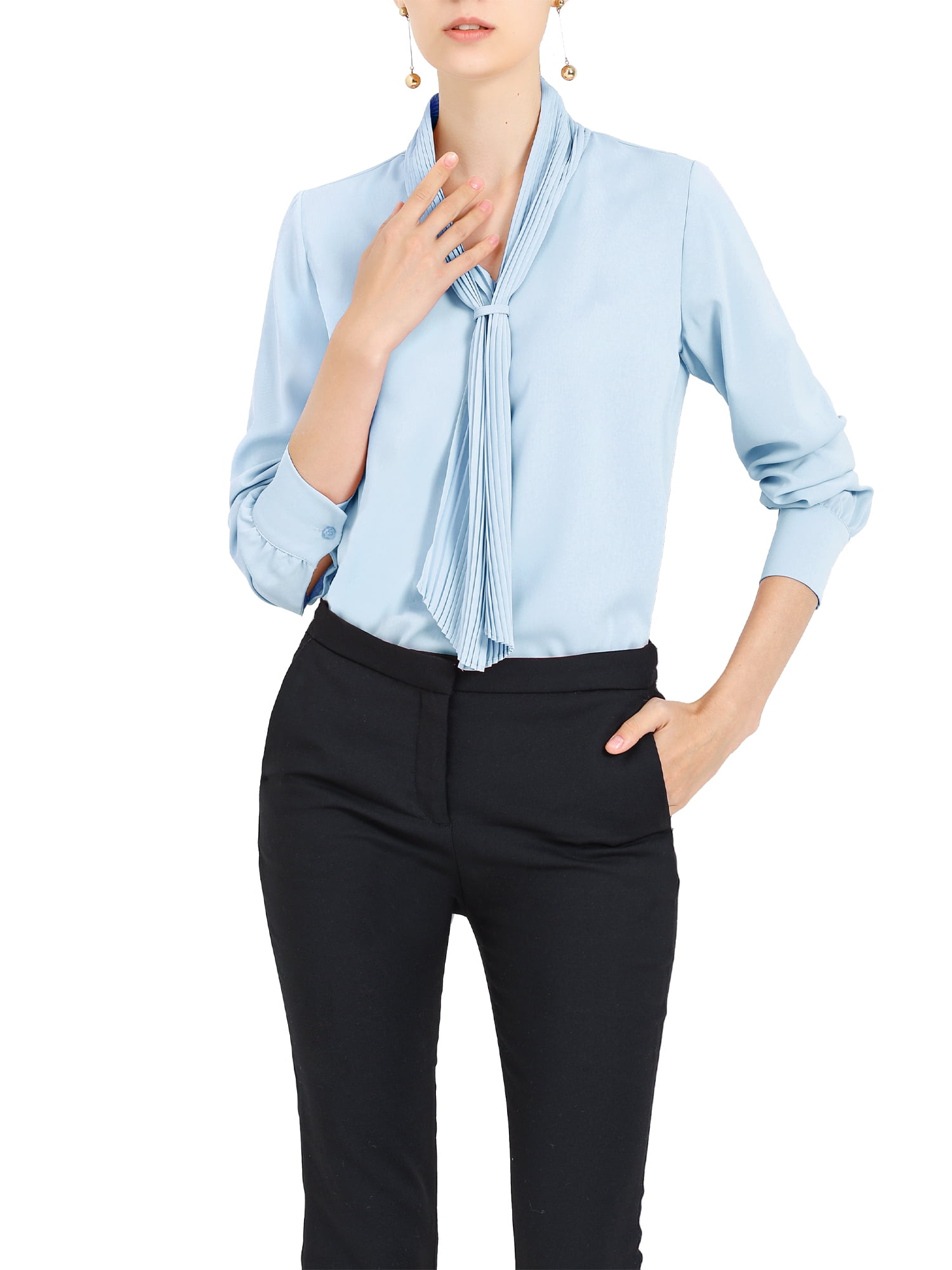 DARING DIVA Work Office Blouse Pleated Top Shirt M Light Blue