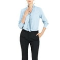 thumbnail image 3 of MODA NOVA Junior's Solid Long Sleeve Pleated Tie Neck Shirt Light Blue XL, 3 of 6