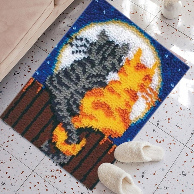 Creative Latch Hook Craft Crochet Rug Handmade DIY Rug Carpet Handwork cats