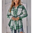 thumbnail image 2 of Chaqueta a cuadros para mujer con solapa, botonadura única, informal, holgada, con estampado de cuadros, chaqueta de manga larga con cinturón tonal, Verde L, 2 of 8