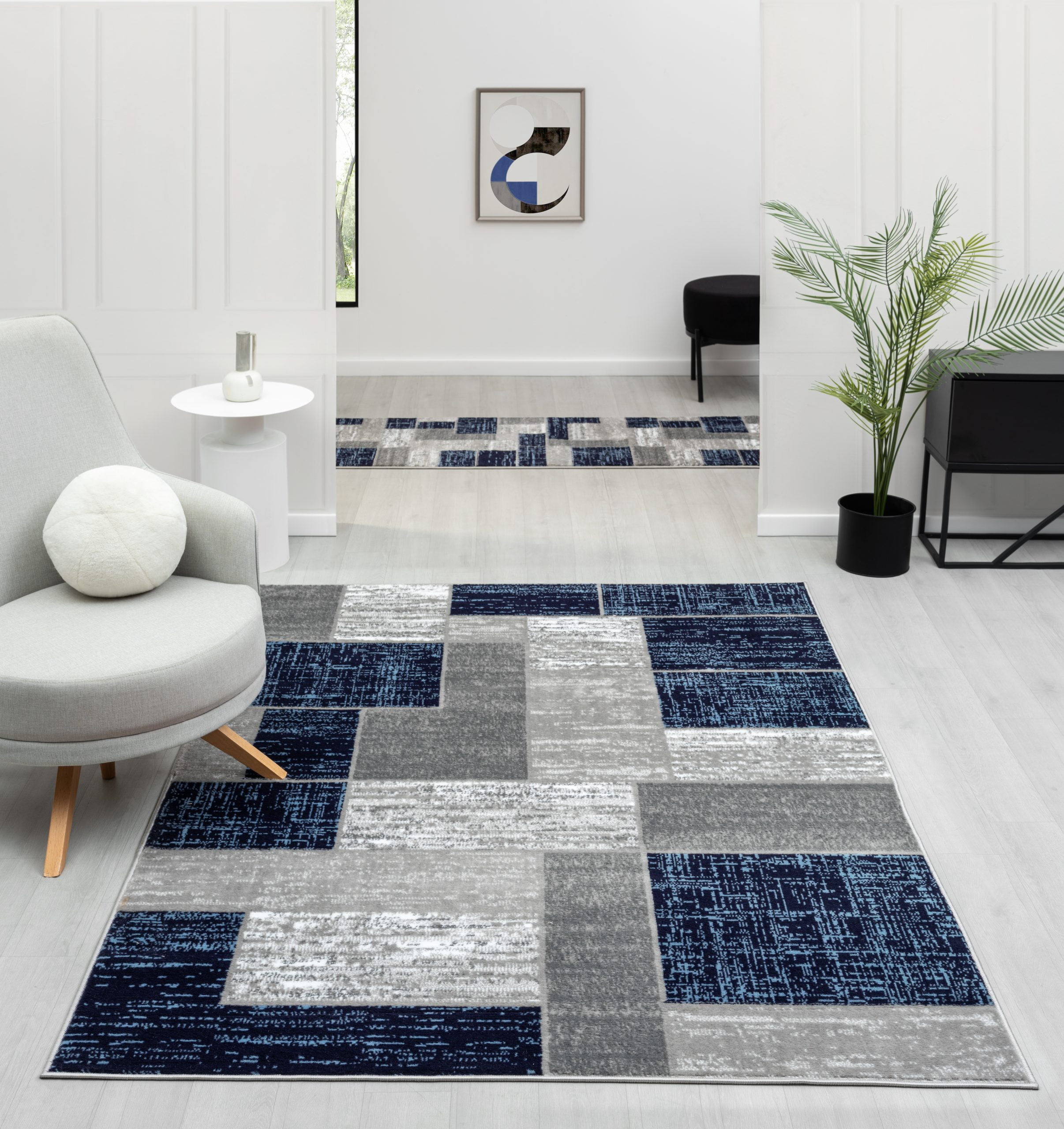 L'Baiet Verena Geometric Area Rug Blue Grey 2' x 3' Small Throw Rugs Carpet for Living Room, Bedroom, Dining Table, Office, Hallway, Foyer | Neutral Colorful Modern Abstract Home Decor