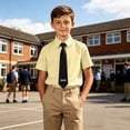 thumbnail image 6 of ZACPNCV Boys' Short Sleeve Oxford Shirt Wrinkle Resistant Lapel Collar Uniform Dress Shirt Summer Business Casual Collared Shirt for Kids with Tie Set Yellow, 6 of 8