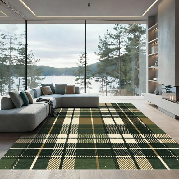 ODIKA 4' x 6' Machine Washable Non-Slip Area Rug, rustic plaid High Traffic Rug, Green, 1276807