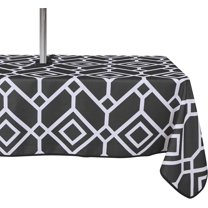 Moroccan Outdoor Tablecloth with Umbrella Hole and Zipper, 60 x 84 Inch Black, Rectangle Waterproof Wrinkle Free Table Cloth Decorative Fabric Washable Table Cover for Patio, Party, Picnic