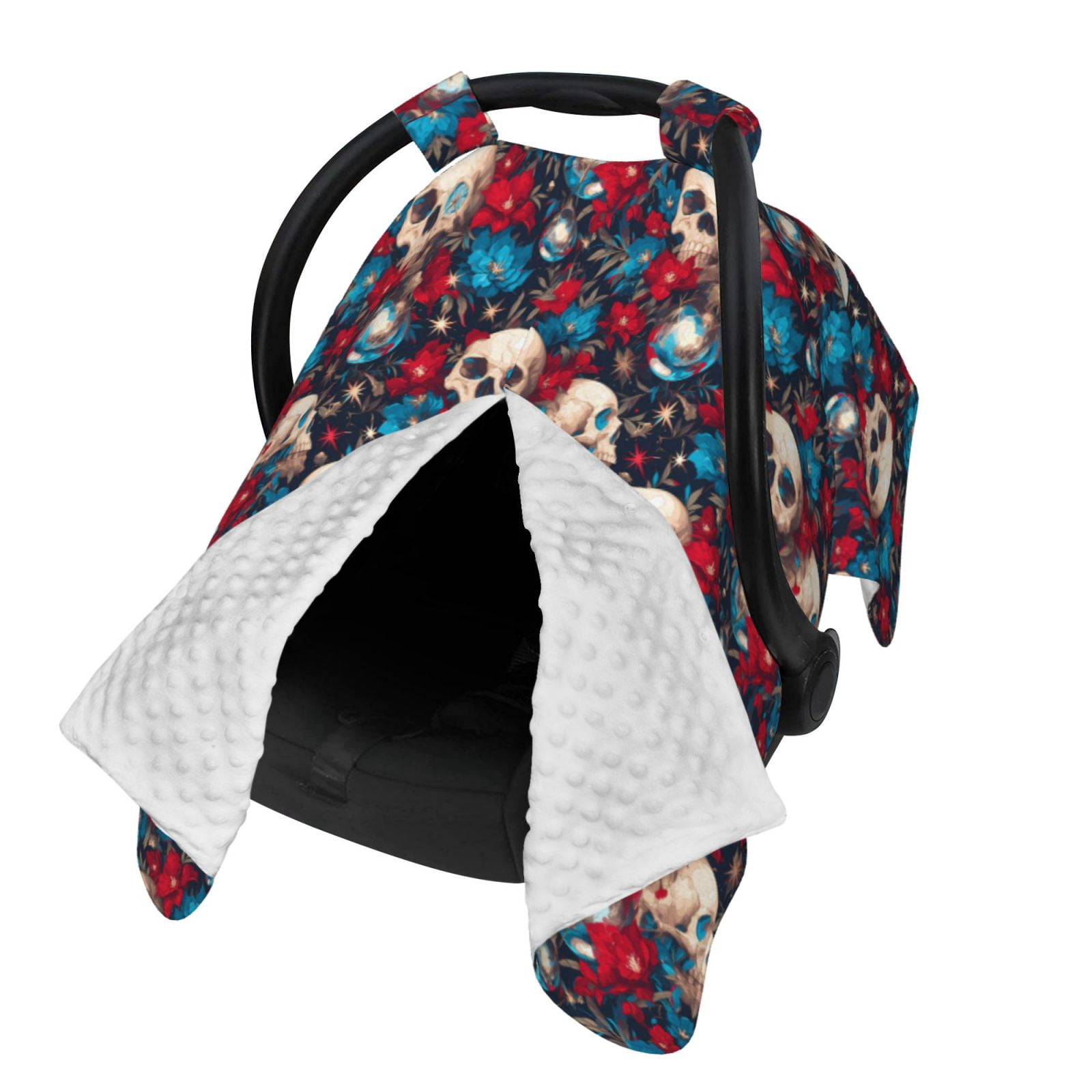 Naloa Skull red flower blue Baby Car Seat Cover, Breathable Baby Carrier Cover, Multiuse Baby Carrier Cover & Nursing Breastfeeding Cover