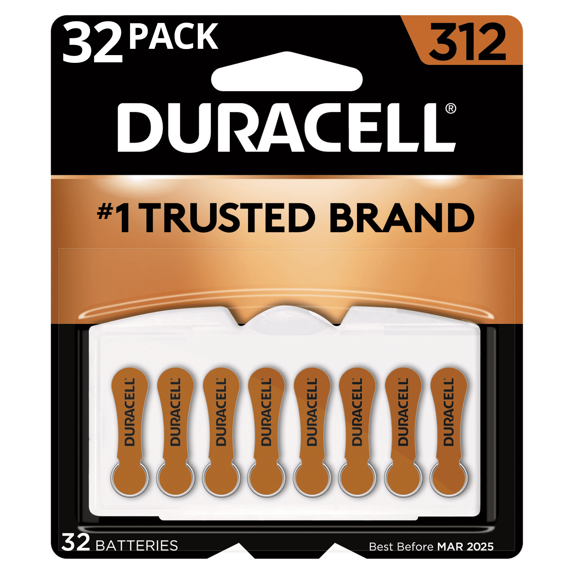 Duracell Hearing Aid Batteries with Easy-Fit Tab, Size 312, 32 Pack