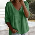 thumbnail image 2 of Womens Floral Babydoll Tops，Lightweight Gauze 3/4 Sleeve Blouses Office Work Tops Boho Floral Tops 3/4 Puff Sleeve Pleated Blouse Womens Summer Tops Peasant Blouses Peplum Tops For Women M, 2 of 8