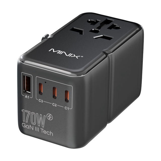 Adaptador de viaje MINIX TP170 170 W GaN III con 3 USB-C y 1 USB-A