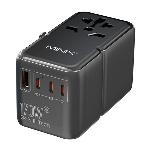 Adaptador de viaje MINIX TP170 170 W GaN III con 3 USB-C y 1 USB-A