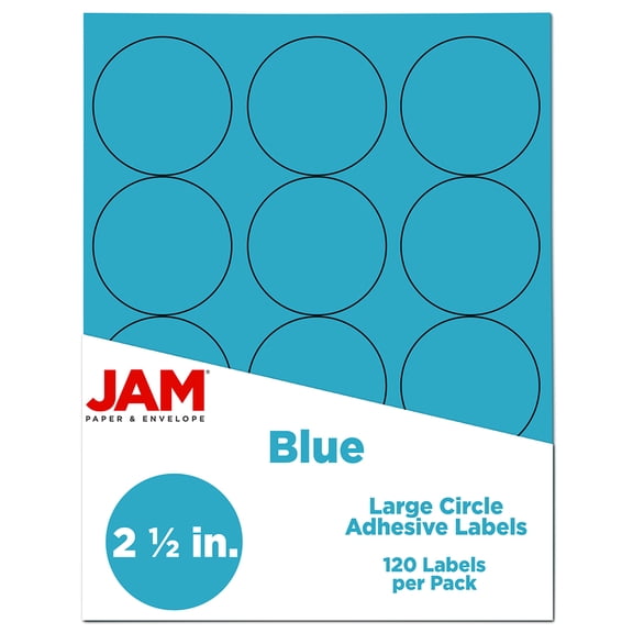 JAM Paper Circle Label Sticker Seals, 2.5 in Diameter, Blue, 120 Round Labels per Pack