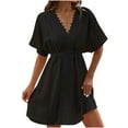 thumbnail image 2 of BEFOKA Robe pour Femme Grande Taille, Liquidation de Robes d'Été pour Femmes, Mode Femme Été-Col Uni Patchwork Glace et Dentelle Jupe de Plage Maillot de Bain par-Dessus, 2 of 5