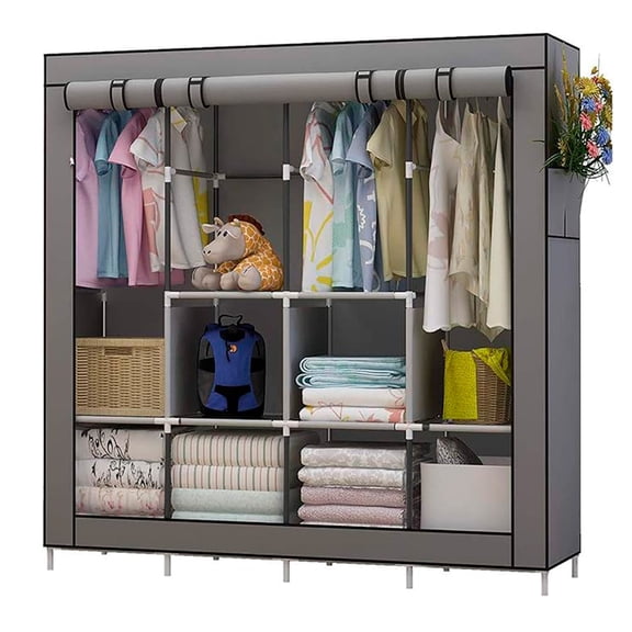 Closet Ropero Armable Grande Guardaropa Organizador Zapatera Color Gris