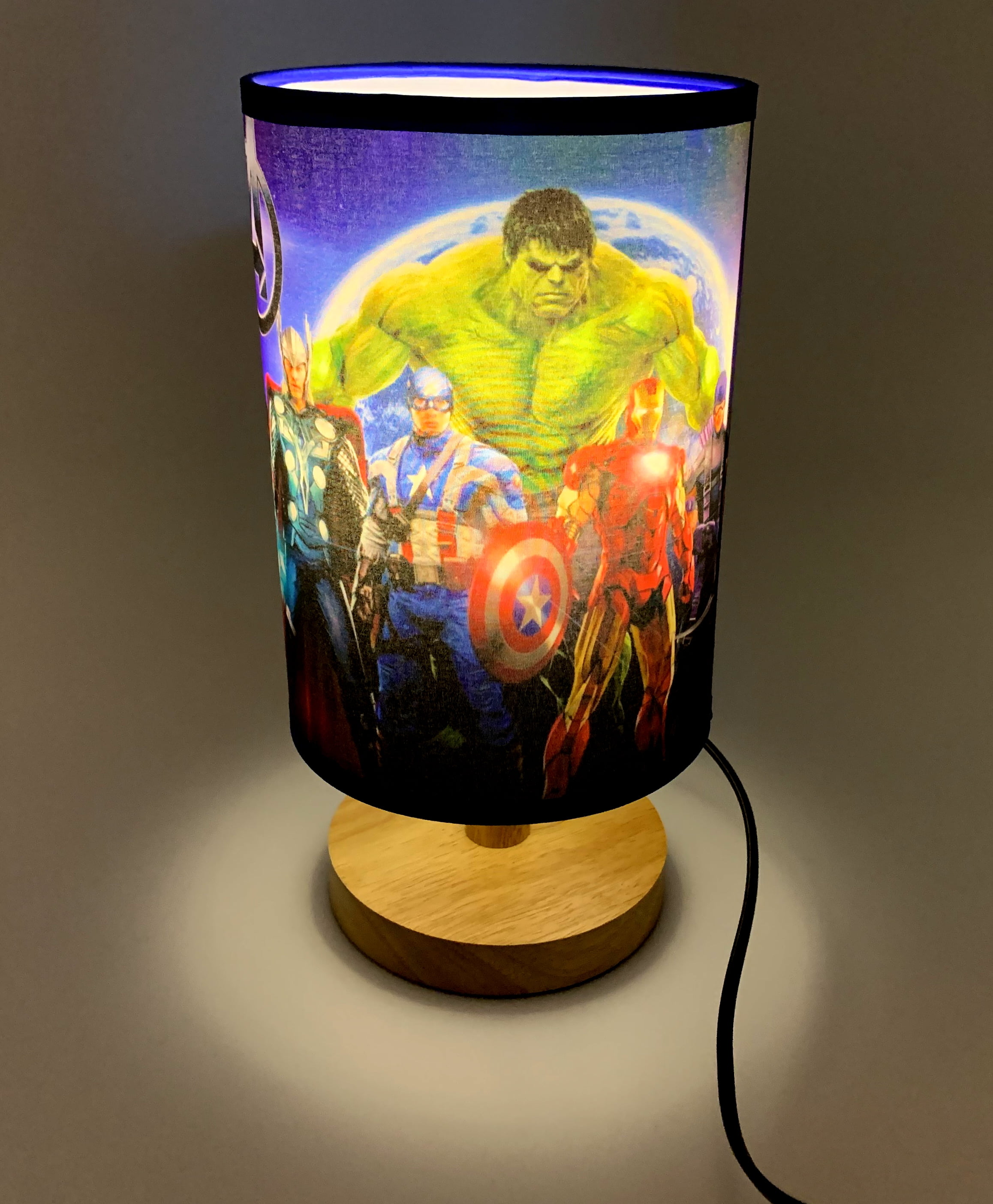 Avengers Table Lamp Night Light Wood Base Room Decoration or Great Gift Ideas