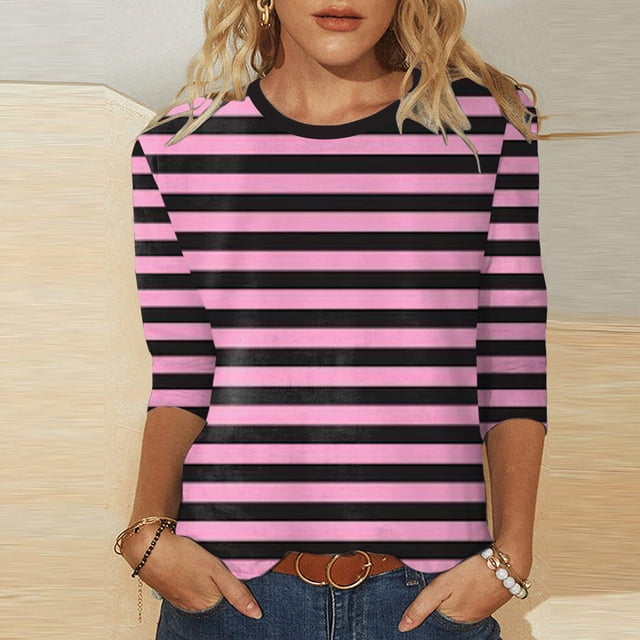 Hauts pour Femmes Chemises Mi-Longues Manches Trois Quarts Chemises Graphiques T-Shirts T-Shirts Décontractés Hauts Tunique à Col Rond Femmes Haut Chemises à Manches Longues Course Chemise à Manches Longues Femmes Courte Femmes Ample