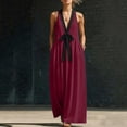 thumbnail image 5 of Yangnuo Women's Sleeveless V-Neck Maxi Dress with Black Contrast Bow Ladies Fashion Casual Linen Blend Loose Fit Flowy Long Dress, 5 of 5